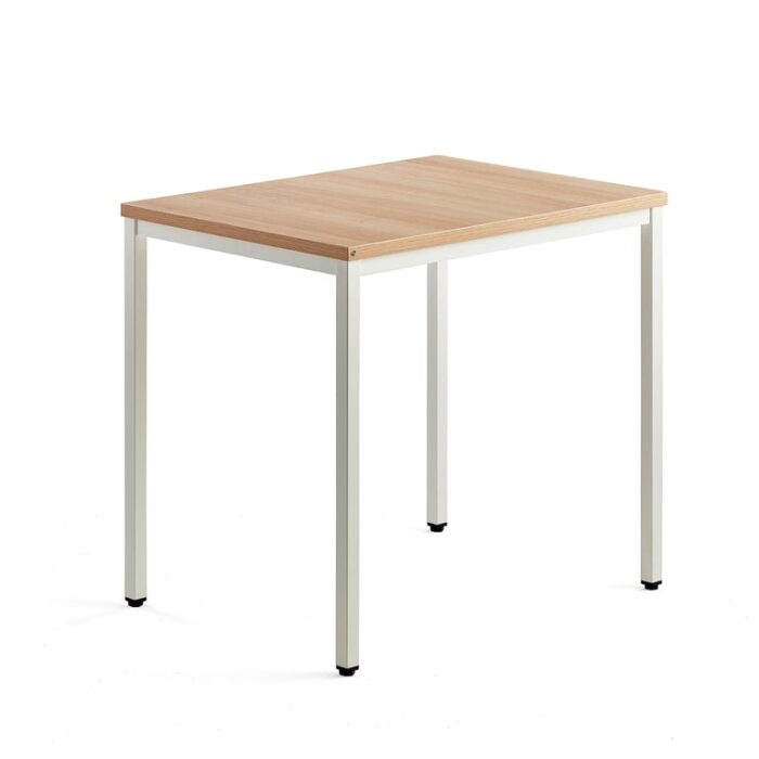 Biurko QBUS, 4 nogi, 800x600 mm, biała rama, dąb