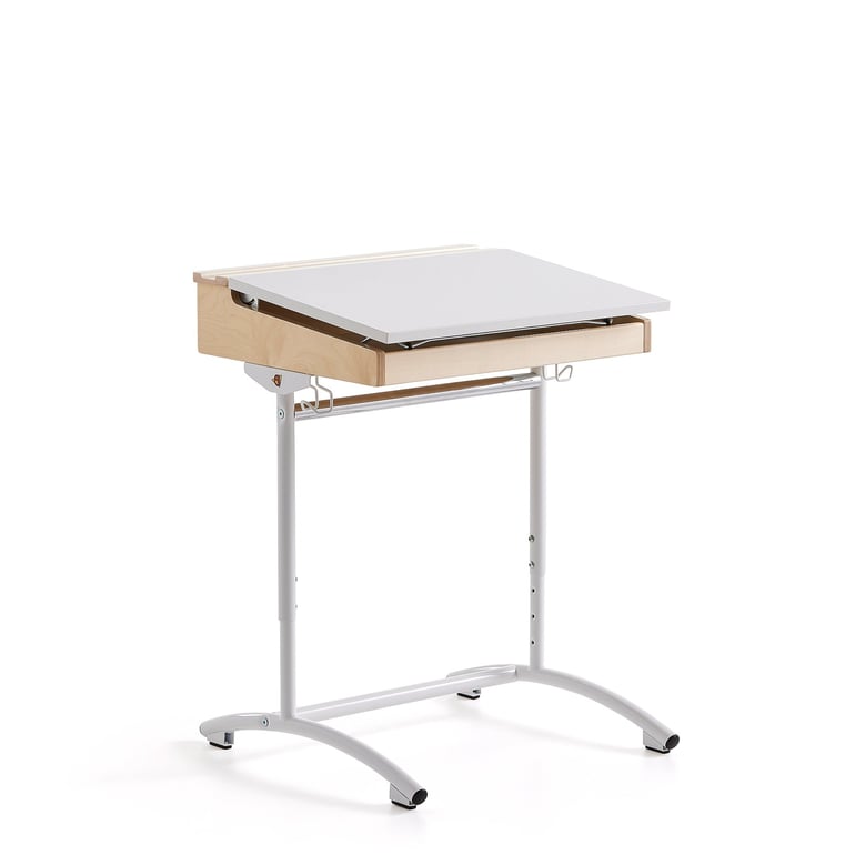 Ławka szkolna z regulacją wysokości ACCESS, 650x550 mm, biały, dźwiękochłonny laminat HPL, biały