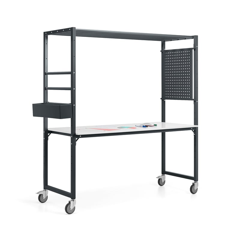 Mobilny multistół TEAMWORK, pojemnik na akcesoria, panel narzędziowy, blat z funkcją pisania, antrac