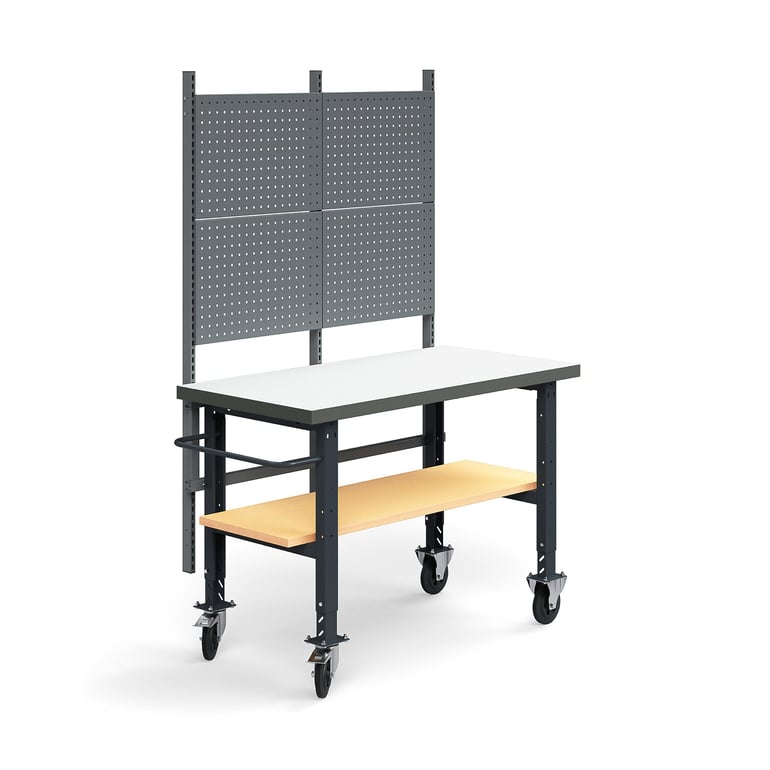 Kompletny stół TRUST, panel narzędziowy, półka dolna, 1500x760 mm, laminat HPL