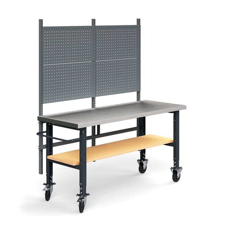 Kompletny mobilny stół warsztatowy TRUST, panel narzędziowy, półka dolna, 2000x760 mm, stal