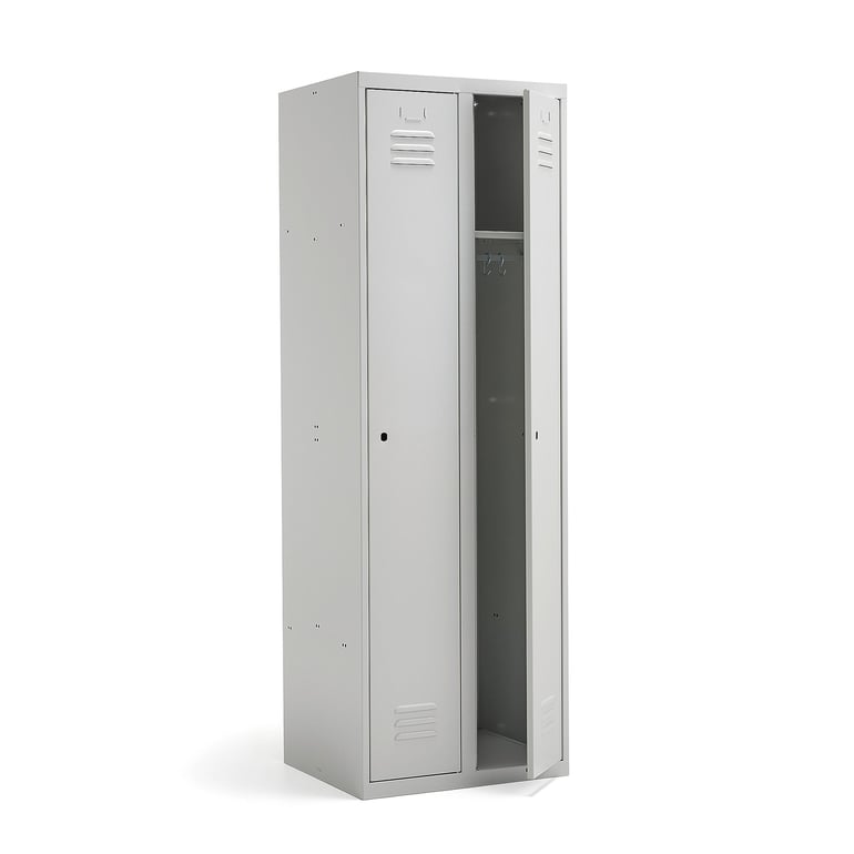 Clothes locker CAMPUS, 2 modules, 2 doors, 1800x600x500 mm, light grey
