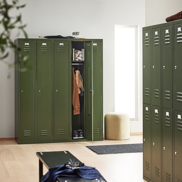 Clothes locker CAMPUS, 2 modules, 2 doors, 1800x600x500 mm, olive green