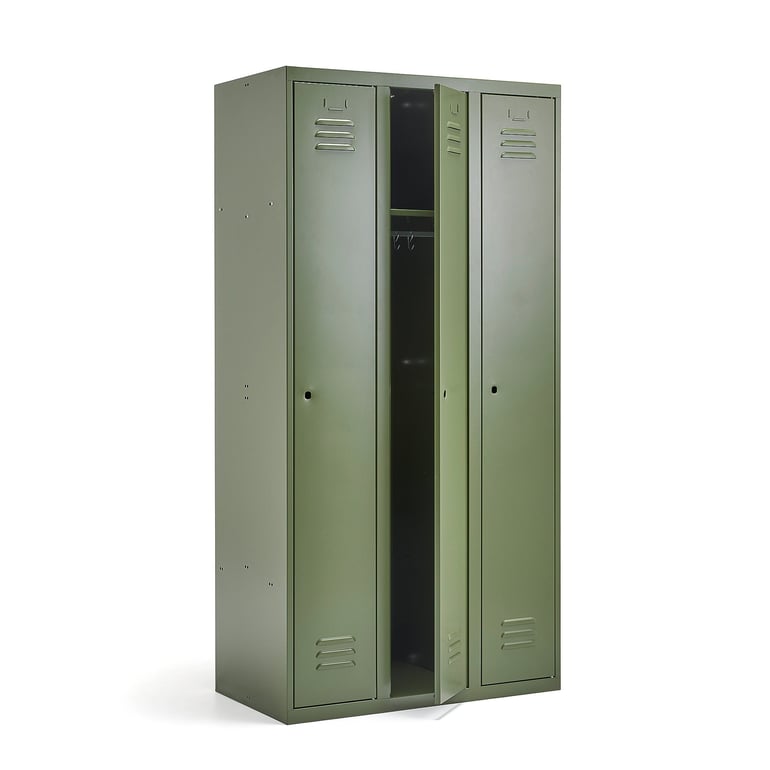Clothes locker CAMPUS, 3 modules, 3 doors, 1800x900x500 mm, olive green