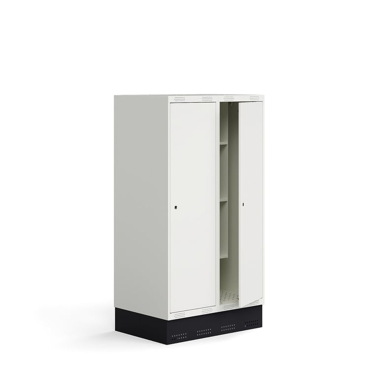 Szafka do szatni ROZ, 2 moduły, 2 drzwi, z podstawą, 1510x800x550 mm, biała