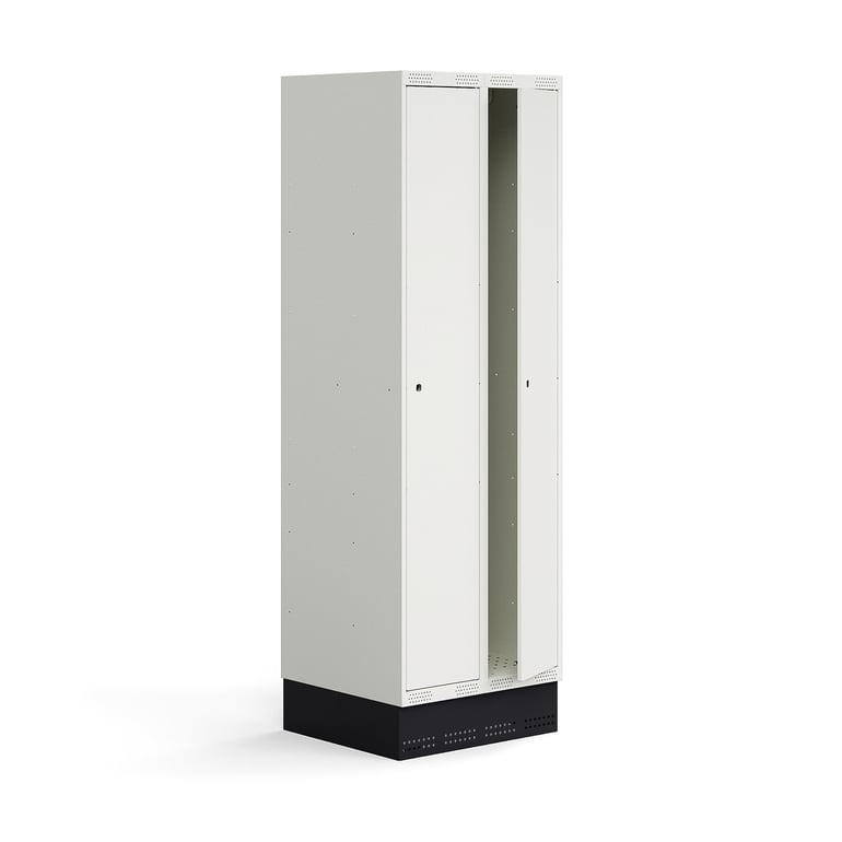 Szafka do szatni ROZ, 2 moduły, 2 drzwi, z podstawą, 1890x600x550 mm, biała