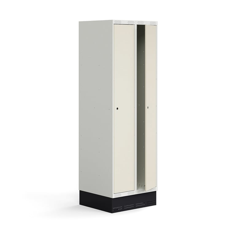 Szafka do szatni ROZ, 2 moduły, 2 drzwi, z podstawą, 1890x600x550 mm, beżowa