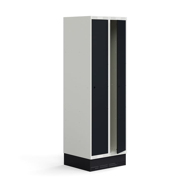 Szafka do szatni ROZ, 2 moduły, 2 drzwi, z podstawą, 1890x600x550 mm, antracytowa