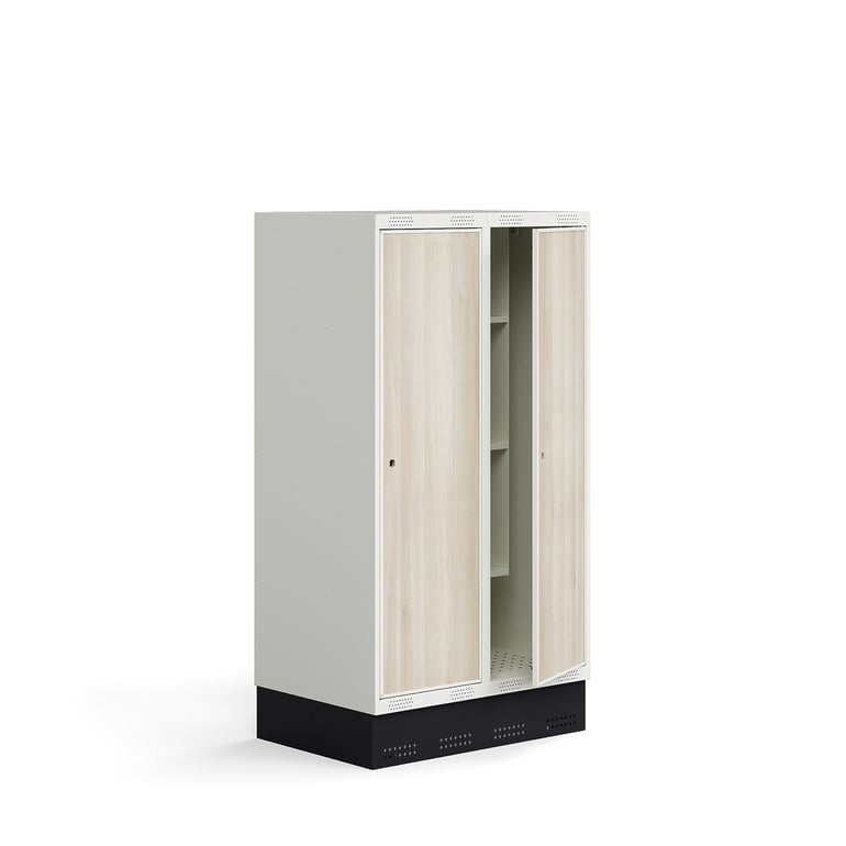 Szafka do szatni ROZ, 2 moduły, 2 drzwi, z podstawą, 1510x800x550 mm, jesion