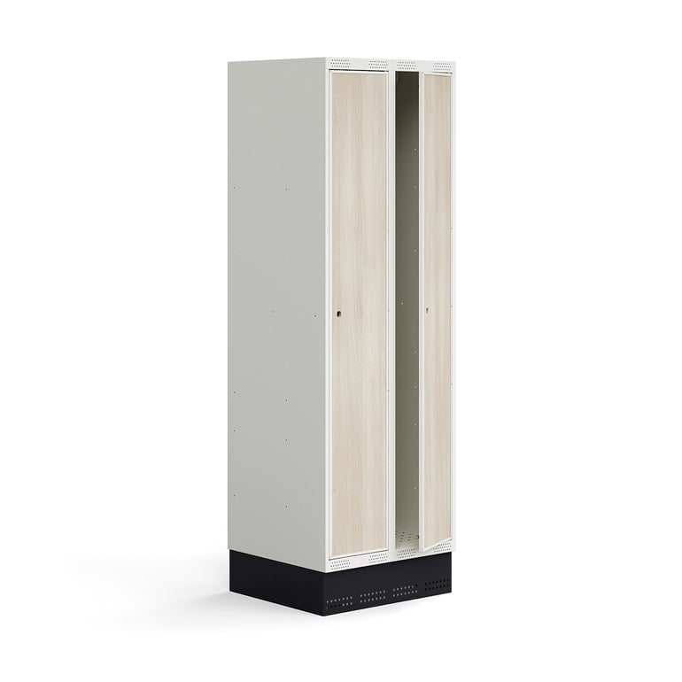 Szafka do szatni ROZ, 2 moduły, 2 drzwi, z podstawą, 1890x600x550 mm, jesion