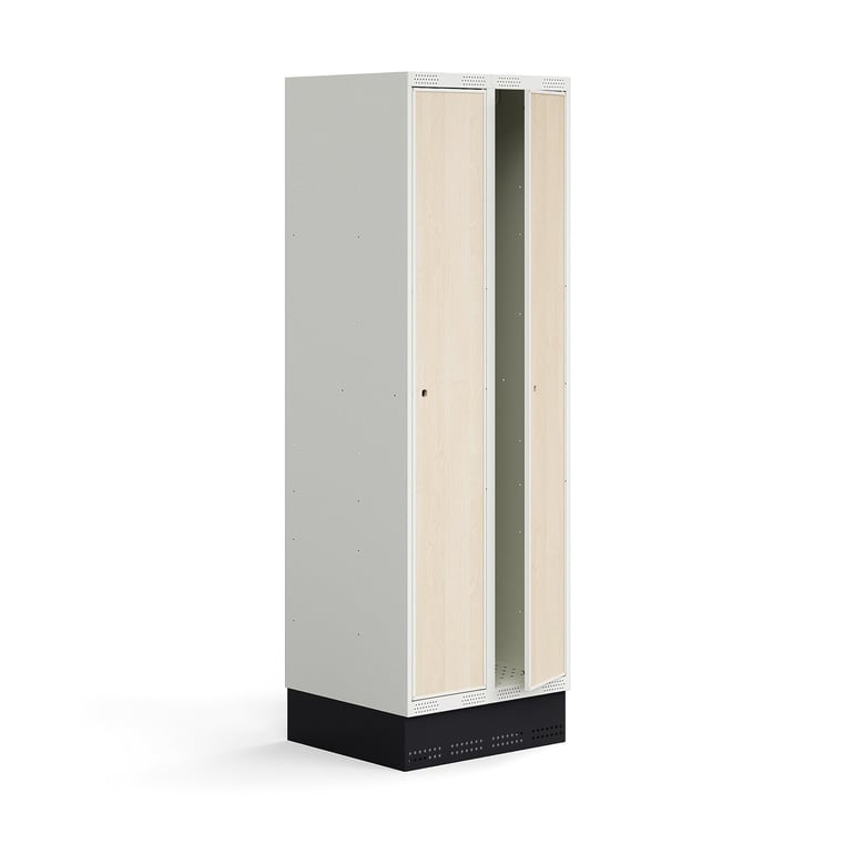 Szafka do szatni ROZ, 2 moduły, 2 drzwi, z podstawą, 1890x600x550 mm, brzoza