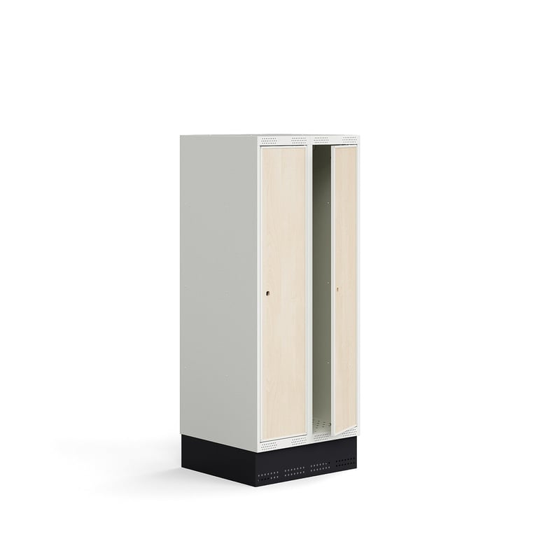 Szafka do szatni ROZ, 2 moduły, 2 drzwi, z podstawą, 1510x600x550 mm, brzoza