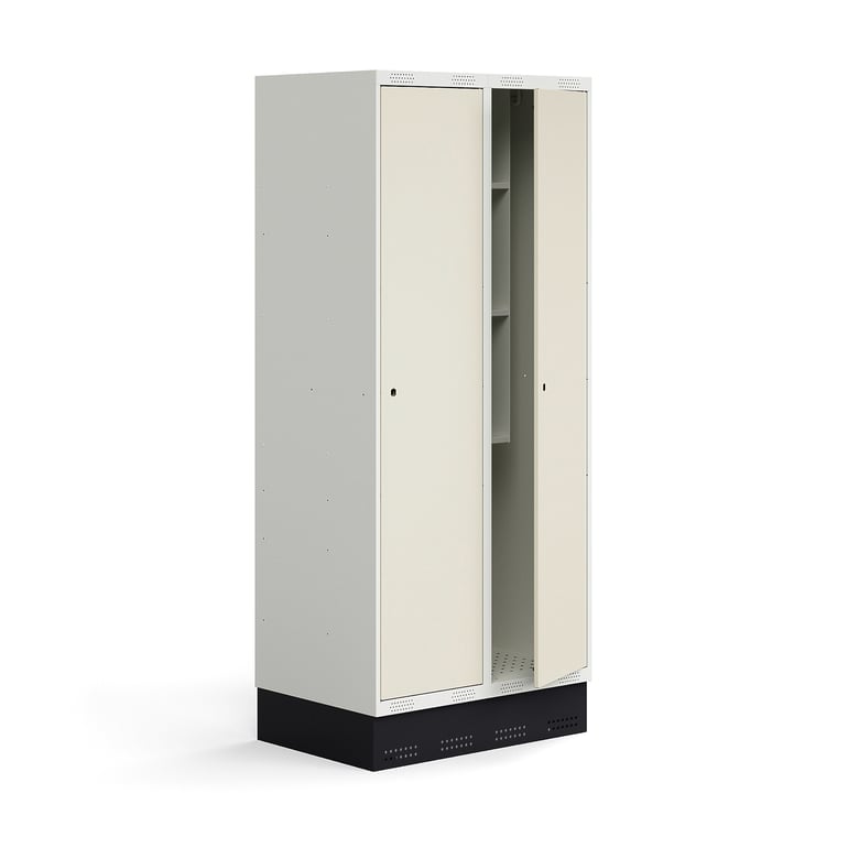 Szafka do szatni ROZ, 2 moduły, 2 drzwi, z podstawą, 1890x800x550 mm, beżowa