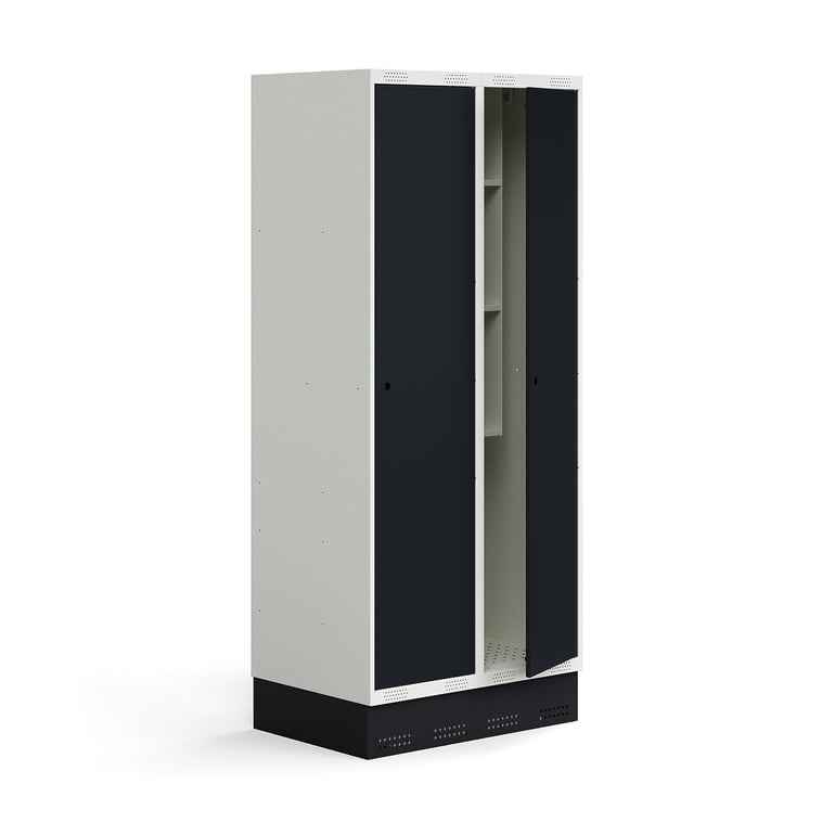 Szafka do szatni ROZ, 2 moduły, 2 drzwi, z podstawą, 1890x800x550 mm, antracytowa