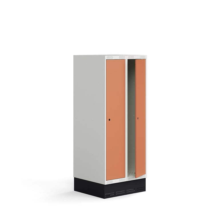 Szafka do szatni ROZ, 2 moduły, 2 drzwi, z podstawą, 1510x600x550 mm, koralowa