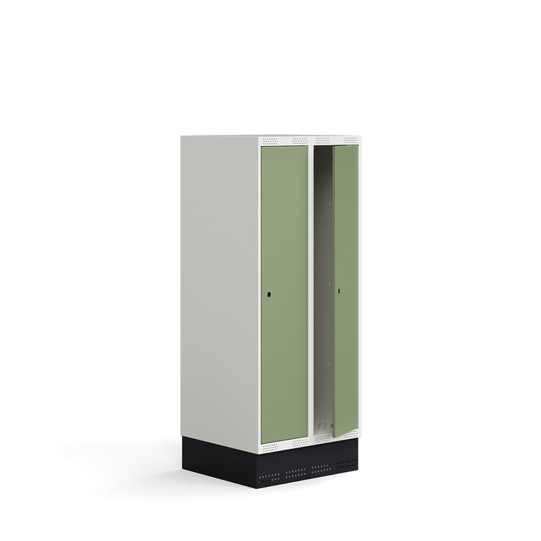 Szafka do szatni ROZ, 2 moduły, 2 drzwi, z podstawą, 1510x600x550 mm, bladozielona