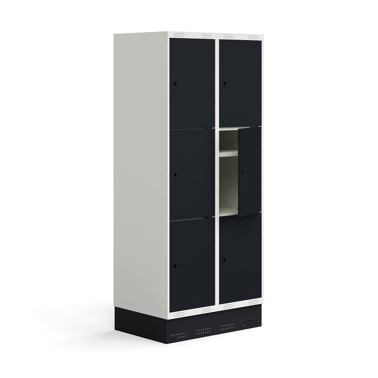 Szafka do szatni ROZ, 2 moduły, 6 drzwi, z podstawą, 1890x800x550 mm, antracytowa